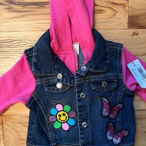 NWOT Infant Girls Blue Jean Jacket Thermal Lined, 9mos., Patches & Appliques
